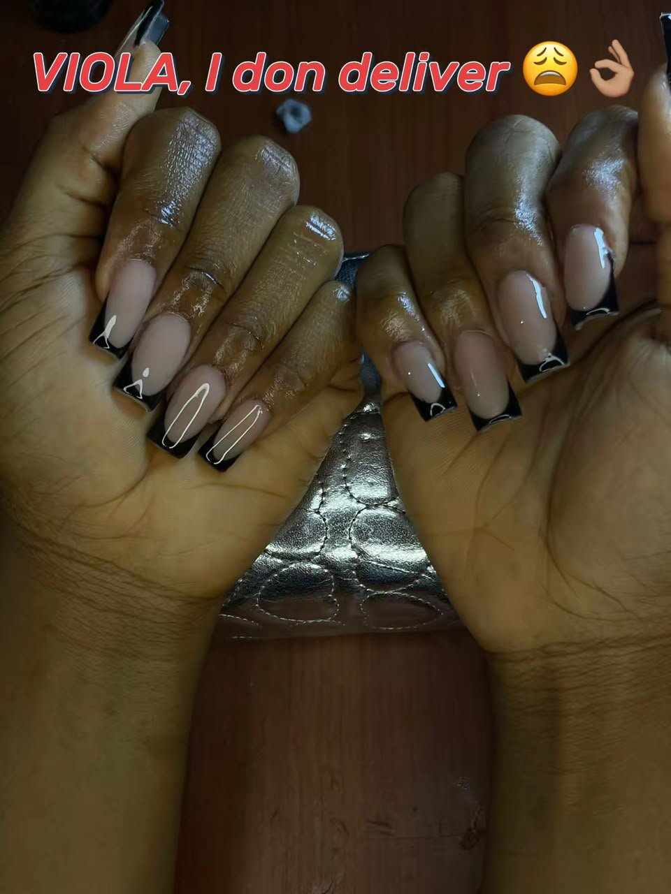 Black and nude French tip nails
